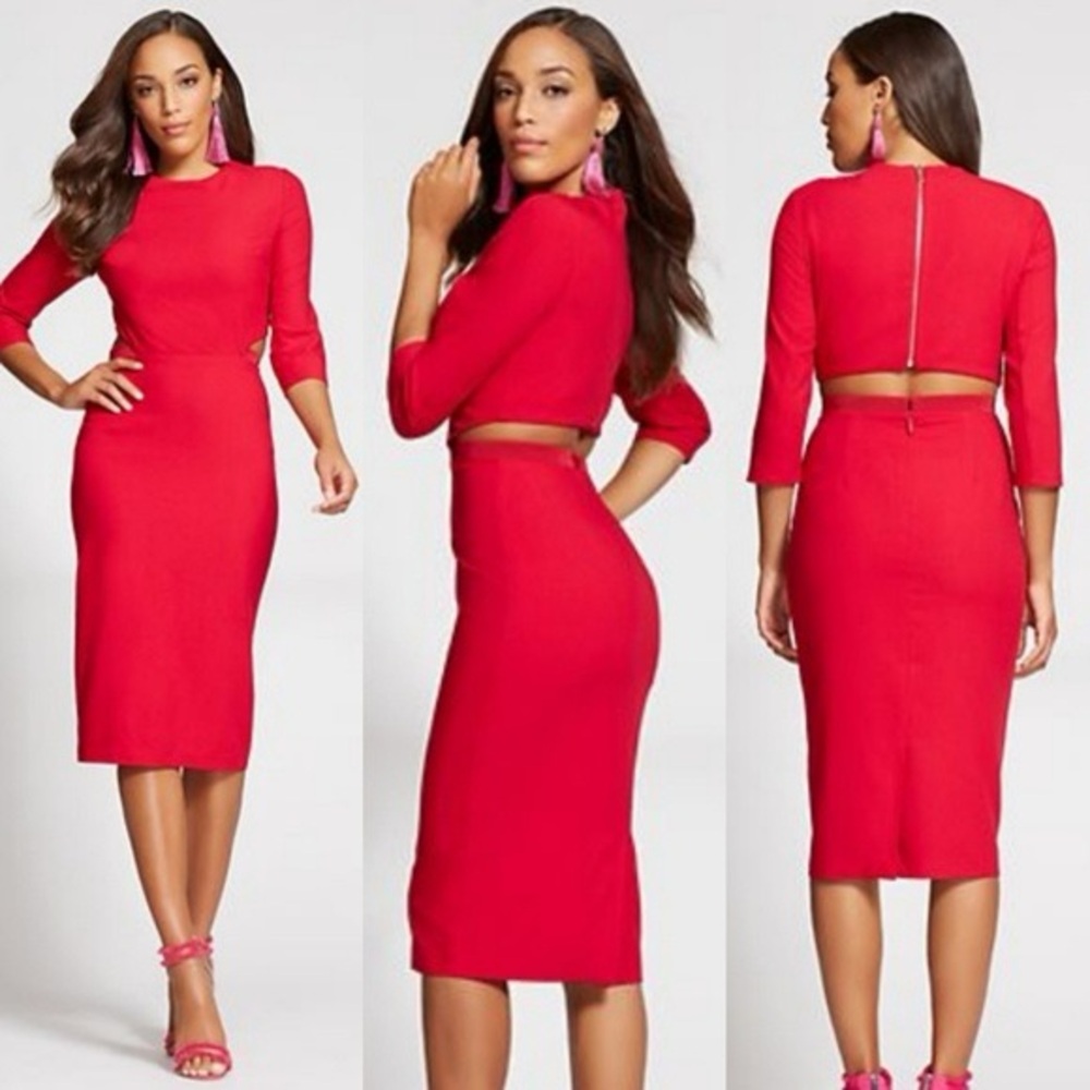 Gabrielle Union Red Sheath Cut Out Pencil Dress- Sz 12 New York & Company